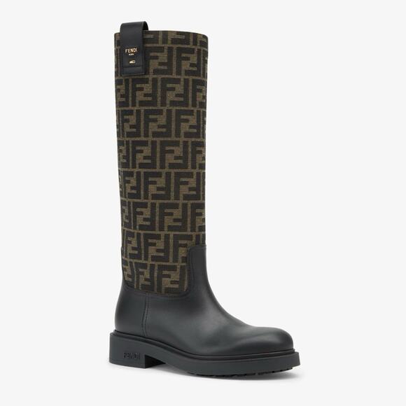 Fendi Filo FF Logo Zucca Monogram Jacquard Rockoko Chenille Knee High Boot - Picture 13 of 16